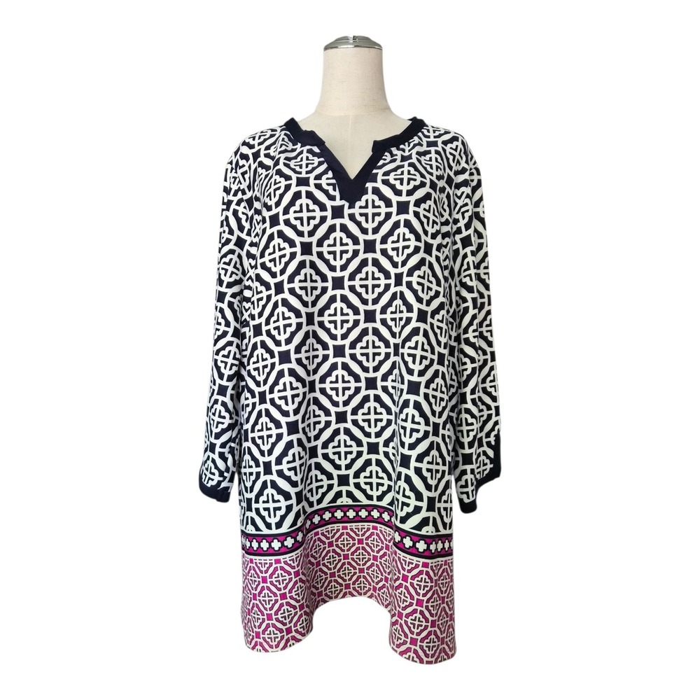 Kim Rogers Curvy Lattice Print Top Knit Tunic Trim Plus Size Women's 3X New